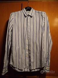 Camicia a righe bianca e blu Calvin Klein da uomo