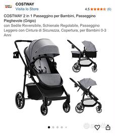 Passeggino COSTWAY 2 in 1-usato pochissimo-grigio