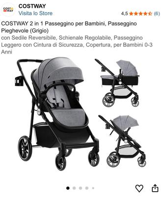Passeggino COSTWAY 2 in 1-usato pochissimo-grigio