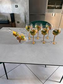 6 calici piu decanter dipinti a mano