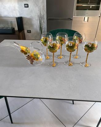 6 calici piu decanter dipinti a mano