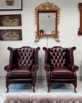 Coppia di poltrone chesterfield Queen Anne nuova 