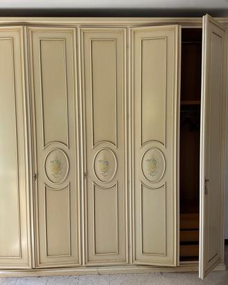 Armadio 5 ante classico – colore avorio decorato