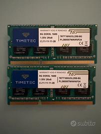 RAM Timetec 16 GB (2x8 GB) DDR3L 1600 MHz