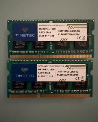RAM Timetec 16 GB (2x8 GB) DDR3L 1600 MHz