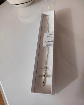  collana con croce donna argento 925 con pietre vi