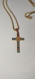Collana Croce San Benedetto con brillantini 