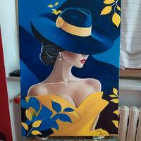 Quadro dipinto a mano arte moderna ritratto donna