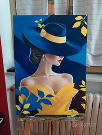 Quadro dipinto a mano arte moderna ritratto donna