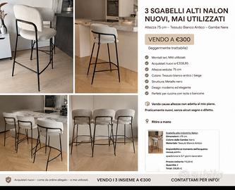 3 Sgabelli Nalon 75 cm – NUOVI MAI UTILIZZATI