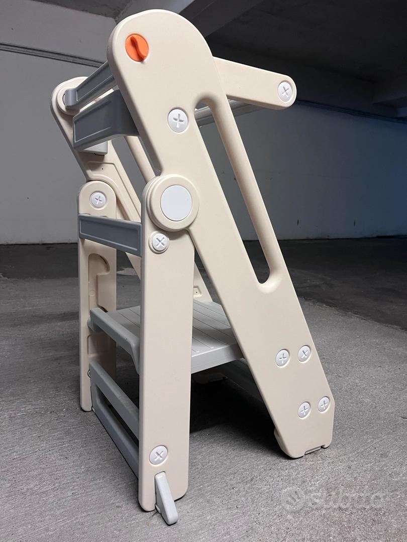 Torre Di Apprendimento Pieghevole Per Bambini - Sgabello Regolabile In Altezza, Con Ringhiera Di Sicurezza, Per Cucina E Bagno, Colore Bianco