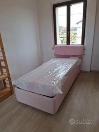 Letto singolo con contenitore e doghe in legno