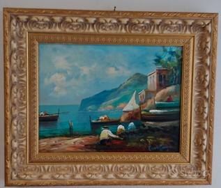 Quadro con Marina di Sorrento dipinto a mano.