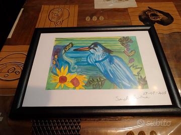 Cicogna azzurra,uva e tralci di vite