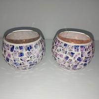 Set 2 portacandela vaso in vetro mosaico 