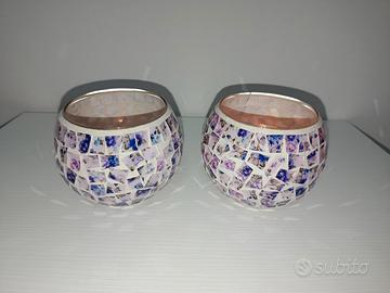 Set 2 portacandela vaso in vetro mosaico 