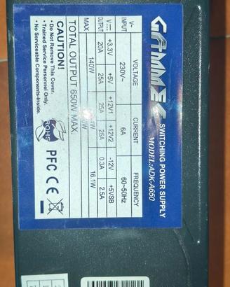 Alimentatore PC Gamemax ADK-A650 650W