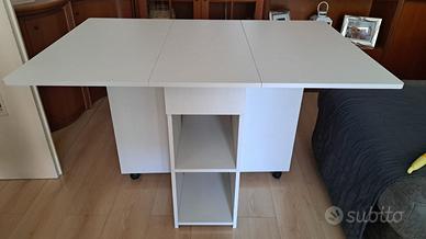 Tavolo pieghevole allungabile bianco con ruote