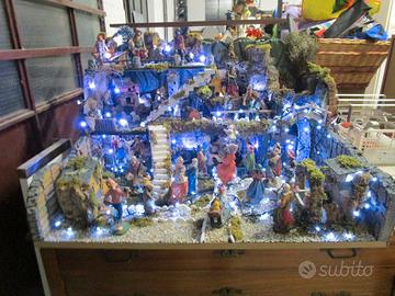 presepio artigianale completo di luci e fontana da