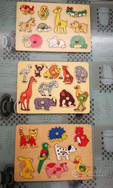 Set Puzzle Legno con Motivi di Animali