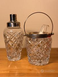 Set vintage shaker e secchiello cristallo argento