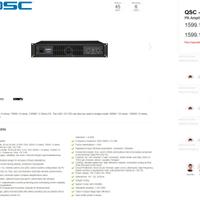 Amplificatore Finale marca QSC modello CX702 made