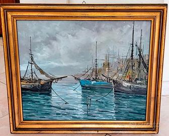 Quadro con barche dipinto a mano con colori a olio