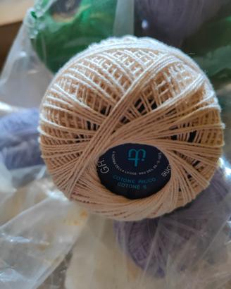 7 Gomitoli Cotone Ricco n. 5 - Beige Naturale 
