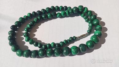 Collana in malachite naturale, lunghezza 60 cm
