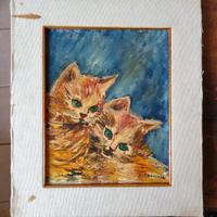 Antico DIPINTO QUADRO Soggetto GATTI - GATTO TELA