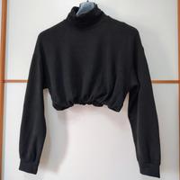 Felpa crop a collo alto nera
