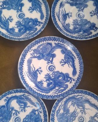 Lotto 5 Piattini Vintage Porcellana Giapponese