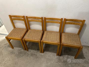 Set 4 Sedie in Legno Massello e Seduta in Corda