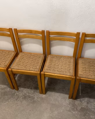 Set 4 Sedie in Legno Massello e Seduta in Corda