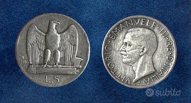 Moneta argento 5 lire 1926 Aquilino Aquilotto