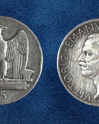 Moneta argento 5 lire 1926 Aquilino Aquilotto