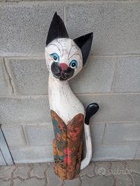 Statua gatto etnico legno