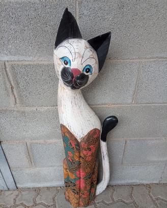 Statua gatto etnico legno