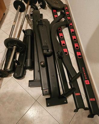 Rack palestra Domyos con bilanciere e manubri