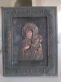 Antica Icona Russa Ortodossa Madonna Bambino riza