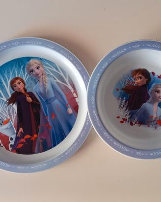Frozen Elsa e Anna lotto 2 piatti plastica bimbi 