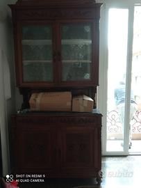 Credenza Antica con Vetrina a Doppia Corpo