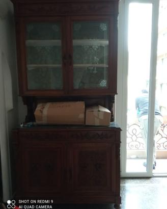 Credenza Antica con Vetrina a Doppia Corpo