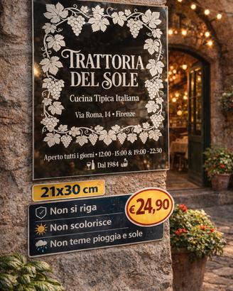 Targa Insegna Specchio Personalizzata Vetro 21x30 