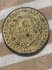 Moneta Lombardo-Veneto 5 lire 1848-M