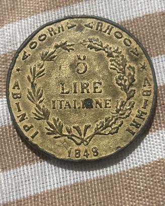 Moneta Lombardo-Veneto 5 lire 1848-M