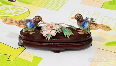 Coppia Uccelli Cloisonné Vintage
