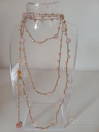 Collana artigianale cristalli e quarzo rosa