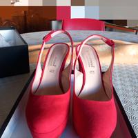 Scarpe camoscio rosso, con plateau tag.37