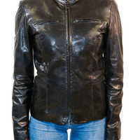 Giacca Donna Vera Pelle Nero Giubbotto Moto Biker